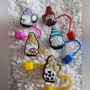New set of 5 sports themed gnome straw toppers
